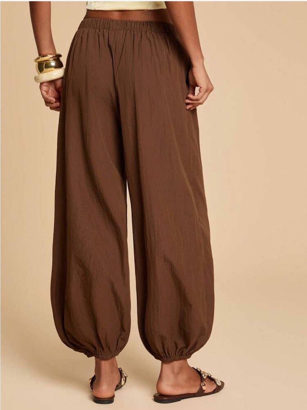 Brown Elastic-Waist Harem Pants - Picture 6 of 7